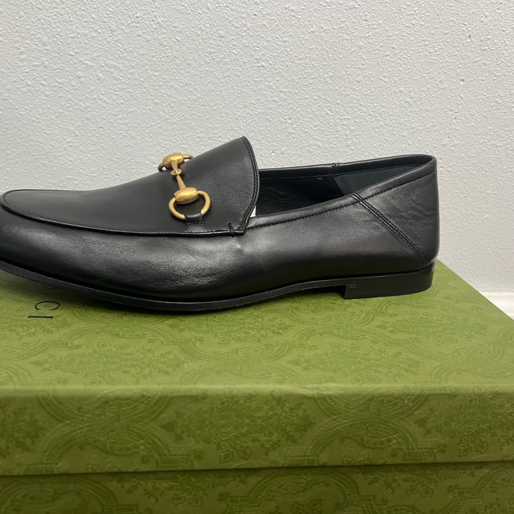 Gucci Black Leather Horsebit Slip-On Loafer